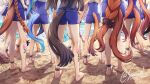  6+girls barefoot beach biwa_hayahide_(umamusume) blue_hair brown_hair character_request check_character daiwa_scarlet_(umamusume) dated highres horse_girl horse_tail long_hair multiple_girls one-piece_swimsuit shinmai_(kyata) swimsuit tail tracen_swimsuit twin_turbo_(umamusume) twintails twitter_username umamusume very_long_hair white_hair 