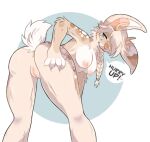  anthro anus areola blep blue_eyes brown_body brown_ears brown_fur cheek_tuft elbow_tuft english_text eyelashes facial_spots facial_tuft female fluffy fluffy_tail fur genitals glistening glistening_eyes hair hand_on_butt hi_res lagomorph leporid looking_aside looking_back mammal neck_tuft nipples perineum pink_areola pink_inner_ear pink_nipples pink_nose pink_tongue presenting presenting_anus presenting_pussy princelykaden pussy rabbit scut_tail short_tail simple_background smile solo speech_bubble spotted_arms spotted_face spotted_legs spotted_shoulders tan_antlers tan_body tan_ears tan_fur tan_hair tan_perineum text tongue tongue_out tuft white_body white_breasts white_fur white_inner_ear white_tail 