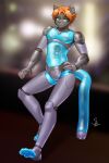 anthro blue_eyes hair hi_res joints machine male nariikhan nude orange_hair robot robot_anthro solo standing translucent translucent_body