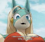  1girl amano44 aqua_skin blonde_hair blue_eyes blue_sky boku_no_hero_academia breasts colored_skin day english_text furry furry_female highres ippan_josei large_breasts long_hair multicolored_skin open_mouth outdoors sky snot snout solo teeth two-tone_skin white_skin 