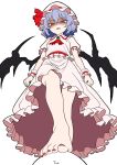  1girl 1other absurdres ascot barefoot bat_wings blue_hair brooch clenched_teeth collared_shirt commentary_request disgust eyamigusa8823 fangs feet foot_focus foot_on_another's_head foreshortening frilled_shirt_collar frilled_skirt frilled_wrist_cuffs frills hat hat_ribbon highres jewelry medium_hair mob_cap nail_polish pink_hat pink_shirt pink_skirt presenting_foot puffy_short_sleeves puffy_sleeves red_ascot red_eyes remilia_scarlet ribbon shaded_face shirt short_sleeves simple_background skirt skirt_set solo_focus stepped_on sweatdrop teeth toenail_polish toenails toes touhou trampling white_background wings wrist_cuffs 