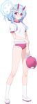  1girl baseball_cap blue_archive blue_halo blush breasts buruma chise_(blue_archive) closed_mouth expressionless flower full_body game_asset gym_uniform hair_flower hair_ornament halo hand_on_own_arm hat highres holding holding_unworn_clothes holding_unworn_hat horns hwansang large_variant_set legs long_hair looking_at_viewer official_art pink_buruma pink_eyes pink_hat pink_horns pink_trim shirt shoes short_hair_with_long_locks short_sleeves sidelocks simple_background skin-covered_horns small_breasts socks solo standing tachi-e thighs third-party_source transparent_background unworn_hat unworn_headwear variant_set white_flower white_shirt white_shoes white_socks 