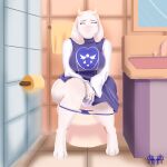  1:1 anthro bathroom bathroom_floor bathroom_sink bathroom_wall bovid breasts caprine clothed clothing female fur gaap goat hi_res implied_scat mammal monster panties panties_down partially_clothed pooping pooping_in_toilet purple_clothing purple_panties purple_underwear sitting sitting_on_toilet solo toilet toilet_paper toilet_use toriel undertale_(series) underwear underwear_down white_body white_fur 
