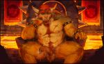 2_horns abs anthro areola arm_hair armband armpit_hair ball_tuft balls barazoku beard becoming_erect belly_hair biceps biped bodily_fluids body_hair bowser bracelet chair chest_hair chest_scar claws collar countershading cum detailed detailed_background dripping eyebrows facial_hair fanofthefurr fingers flaccid foreskin furniture genital_fluids genitals glans hair hairy hairy_balls hairy_legs half-closed_eyes half-erect happy_trail hi_res horn humanoid_genitalia humanoid_penis inside jewelry koopa lava male male_anthro mario_bros multicolored_body multicolored_scales muscular muscular_anthro muscular_male musk narrowed_eyes navel nintendo nipples nude nude_anthro nude_male pecs penis pink_genitals pink_nipples pink_penis precum precum_drip pubes red_eyebrows red_eyes red_hair red_nipples scales scalie scar shell sitting solo spiked_armband spiked_bracelet spiked_collar spiked_shell spikes spikes_(anatomy) spread_legs spreading sweat sweaty_balls sweaty_genitalia sweaty_legs tail tan_body tan_countershading tan_scales teeth thick_eyebrows throne tuft tusks unretracted_foreskin vein veiny_penis white_horn yellow_body yellow_eyes yellow_scales