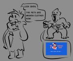 7_grand_dad accessory alphys anthro bottomwear bra breasts caveman claws clothed clothing dialogue dot_eyes duo english_text female five_o'clock_shadow fred_flintstone gesture grand_dad hair hand_gesture hanna-barbera hi_res human lizard loincloth mammal meme necktie pogchamp pointing pointing_at_another reptile scalie shirt simple_eyes skimpy speech_bubble text the_flintstones topwear tunic undertale_(series) underwear vyralewd