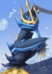  absurdres beak bird blue_eyes commentary_request dated empoleon highres no_humans open_mouth outdoors penguin pokemon pokemon_(creature) pokemon_focus tanpakuroom 