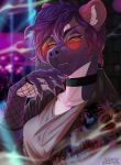  2022 5_fingers anthro breasts canid canine claws clothed clothing digital_media_(artwork) eyebrows eyelashes eyewear female fingers glasses hair hi_res lac lesspie mammal purple_hair smile 
