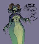 2026 5_fingers anthro apode armor bare_shoulders big_breasts big_eyes biped black_text blue_background blue_speech_bubble bottomless bottomless_anthro bottomless_female bracelet breasts breasts_apart cape claws clothed clothed_humanoid clothed_male clothing countershade_hands countershade_neck countershade_scales countershade_torso countershading dialogue digit_ring digital_drawing_(artwork) digital_media_(artwork) duo empty_eyes english_description english_text european_mythology fangs female female_focus feral finger_claws fingers flabbs forked_tongue fully_clothed fully_clothed_humanoid fully_clothed_male gorgon greek_mythology green_body green_breasts green_claws green_countershading green_scales half-closed_eyes headgear headwear hi_res humanoid iris jewelry larger_female legless light_body light_scales living_hair looking_at_viewer looking_down looking_down_at_viewer low-angle_view male melee_weapon monotone_background mouth_closed multicolored_clothing multicolored_topwear mythology narrowed_eyes non-mammal_breasts open_mouth pink_eyes pointy_speech_bubble pseudo_hair pupils reptile scales scalie simple_background size_difference slit_pupils smaller_male snake snake_hair solo_focus speech_bubble square_head sword talking_to_another teeth text three-quarter_view tongue tongue_out topwear two_tone_clothing two_tone_topwear walking weapon white_sclera