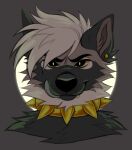  anthro black_body black_ears black_eyebrows black_fur black_nose bust_portrait canid canine canis collar domestic_dog eyebrows fangs front_view fur gold_(metal) gold_collar gold_spikes grey_body grey_fur grey_inner_ear_fluff hi_res inner_ear_fluff keeshond licking licking_lips licking_own_lips looking_at_viewer male mammal portrait princely_(princelykaden) princelykaden self_lick simple_background solo spiked_collar spikes spitz tan_sclera tan_teeth tongue tongue_out tuft white_body white_fur 