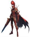  1boy absurdres armor breastplate full_armor full_body gauntlets greaves helmet highres holding holding_sword holding_weapon looking_at_viewer official_alternate_costume official_art pauldrons plume red_armor red_helmet shoulder_armor sian_halat simple_background solo_leveling solo_leveling:_arise sword transparent_background weapon 