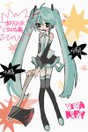  1girl absurdres axe black_boots black_eyes black_skirt blood blood_on_axe boots commentary detached_sleeves full_body hatsune_miku highres holding holding_axe long_hair long_sleeves miniskirt okashira_moppu shirt skirt sleeveless sleeveless_shirt solo standing star-shaped_pupils star_(symbol) symbol-shaped_pupils thigh_boots twintails very_long_hair vocaloid white_shirt 