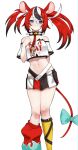  1girl animal_ears black_skirt black_streaks blue_eyes bow breasts closed_mouth collar hair_between_eyes hakos_baelz hakos_baelz_(1st_costume) highres hololive hololive_english kneehighs leg_warmers long_hair looking_at_viewer medium_breasts mouse_ears mouse_girl mouse_tail multicolored_hair multicolored_skirt navel red_hair red_leg_warmers red_skirt shirt simple_background single_kneehigh single_leg_warmer single_sock skaarl_(artist) skirt socks solo spiked_collar spikes streaked_hair tail tail_bow tail_ornament twintails virtual_youtuber white_background white_shirt white_skirt white_streaks yellow_socks 