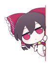  1girl ascot azuma_meri bow brown_hair closed_mouth commentary_request detached_sleeves expressionless frilled_bow frilled_hair_tubes frills fumo_(doll) hair_bow hair_tubes hakurei_reimu highres long_hair looking_at_viewer red_bow red_eyes ribbon-trimmed_sleeves ribbon_trim solo touhou yellow_ascot 