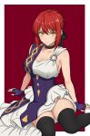 1girl absurdres ancient_greek_clothes braid braided_base breasts bun_with_braided_base c.o.v.v. chiton cleavage closed_mouth commentary_request dress fate/grand_order fate/strange_fake fate_(series) fingerless_gloves gloves goddess_of_war_(fate) greco-roman_clothes hair_bun hair_ribbon highres hippolyta_(fate) looking_at_viewer medium_breasts medium_hair red_hair ribbon short_hair sidelocks solo stola yellow_eyes 