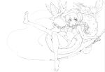  1girl bandaid bandaid_on_knee bandaid_on_leg barefoot bikini bird blue_archive braid commentary fish_hook fishing_line fishing_rod full_body greyscale halo hat highres innertube long_hair looking_at_viewer low_twin_braids meiruruu miyu_(blue_archive) miyu_(swimsuit)_(blue_archive) monochrome print_bikini sketch solo straw_hat swim_ring swimsuit tears twin_braids untranslatable_commentary white_background 