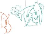 >_< 0olqplo0 alien annoyed anthro antlers big_ears biped bipedal_feral bodily_fluids chest_tuft chinchillid confusion cross-popping_vein digital_drawing_(artwork) digital_media_(artwork) digitigrade elfilin eyes_closed fecto_elfilis feral fluffy fluffy_tail fur group head_wings horn huge_wings kirby_(series) kirby_and_the_forgotten_land looking_at_another male_(lore) mammal mouthless neck_tuft nintendo notched_ear pulling_another question_mark rodent semi-anthro simple_background size_difference starling_(kirby) sweat sweatdrop tail teal_body teal_fur trio tuft unusual_wing_placement waddle_dee waddling_head white_background wings