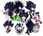  ... animal_ears animal_nose bandages black_fur brown_scarf chili_dog commentary dark_sonic english_commentary english_text furry furry_male gloves glowing glowing_eyes highres looking_at_viewer male_focus mood_swing nugget_pudding red_shoes scarf scowl shoes smile sonic_(series) sonic_boom_(series) sonic_the_hedgehog strangling tail white_gloves 