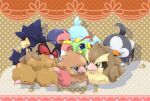  ayumu3 bird black_eyes brown_eyes closed_eyes commentary_request doduo ducklett hoothoot murkrow natu no_humans pidgey pokemon pokemon_(creature) pokemon_focus spearow starly taillow trait_connection 