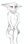 absurd_res animal_humanoid anthro blush bottomless bottomwear breasts canid canid_humanoid canine canine_humanoid clothed clothing clothing_lift collar collar_only crossed_legs digital_drawing_(artwork) digital_media_(artwork) ears_down embarrassed female fluffy fox fox_humanoid fur genitals hi_res humanoid humanoid_genitalia looking_at_viewer mammal mammal_humanoid monochrome nipples no_underwear nude pivoted_ears pleated_skirt portrait presenting presenting_vulva shy simple_background sketch skirt skirt_lift solo solo_focus standing submissive submissive_female tail tail_wrapped_around_leg three-quarter_portrait topless vulva