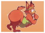 accessory anthro ass_up behniis belly bent_over big_butt black_nose bobcat bottomless bubsy_(series) bubsy_bobcat butt cellulite claws clothed clothing countershading ear_tuft eyebrows eyelashes fangs felid feline flaccid foreskin fur genitals head_tuft headband hi_res huge_butt humanoid_genitalia humanoid_penis lynx male mammal moobs orange_body orange_fur penis pointy_ears raised_eyebrows raised_tail shirt signature simple_background slightly_chubby solo tail tank_top teeth thick_thighs toony topwear tuft unretracted_foreskin wide_hips wobbling wristband