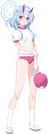  1girl :o baseball_cap blue_archive blue_halo blush breasts buruma chise_(blue_archive) flower full_body game_asset gym_uniform hair_flower hair_ornament halo hand_on_own_arm hat highres holding holding_unworn_clothes holding_unworn_hat horns hwansang large_variant_set legs long_hair looking_at_viewer official_art open_mouth pink_buruma pink_eyes pink_hat pink_horns pink_trim shirt shoes short_hair_with_long_locks short_sleeves sidelocks simple_background skin-covered_horns small_breasts socks solo standing tachi-e thighs third-party_source transparent_background unworn_hat unworn_headwear variant_set white_flower white_shirt white_shoes white_socks 