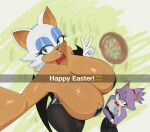 absurd_res basket big_breasts blaze_the_cat breasts bunny_costume cleavage clothed clothing container costume easter easter_egg female flat_chested fur grass hi_res high-angle_view holidays huge_breasts large_female looking_at_viewer mylifeamovie plant purple_body purple_fur rouge_the_bat sega selfie sonic_the_hedgehog_(series) tall_female white_body white_fur