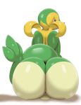  2022 absurd_res anthro balls big_butt biped bloocherrypie bubble_butt butt digital_media_(artwork) genitals hi_res huge_butt looking_back male mammal nintendo nude pok&eacute;mon pok&eacute;mon_(species) rear_view reptile scalie simple_background sitting snivy solo video_games white_background 