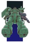  1980s_(style) cable commentary_request faux_retro_artstyle gun gundam highres looking_at_viewer looking_down machine_gun mecha mecha_focus mobile_suit mobile_suit_gundam no_humans one-eyed retro_artstyle robot science_fiction shield sketch space taiga_hiroyuki weapon zaku_ii zeon zero_gravity 