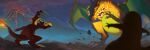  charizard charmander charmeleon claws commentary debris edctjr english_commentary evolutionary_line fire grass green_eyes highres no_humans nostrils outdoors outstretched_arms pokemon pokemon_(creature) spread_arms volcano 