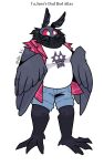 2023 4_toes 5:8 anisodactyl anthro arthropod artist_name atlas_(cryptid_crush) barefoot black_body black_fur black_wings blue_bottomwear blue_clothing blue_shorts bottomwear clothed clothed_anthro clothed_male clothing cryptid_crush digital_drawing_(artwork) digital_media_(artwork) english_text feet front_view full-length_portrait fully_clothed fully_clothed_anthro fully_clothed_male fur hi_res insect jacket lepidopteran looking_aside male moth neck_tuft open_clothing open_jacket open_topwear pattern_clothing pattern_topwear plaid plaid_clothing plaid_jacket plaid_topwear portrait print_clothing print_shirt print_topwear realistic_wings red_clothing red_jacket red_sclera red_topwear shirt shorts simple_background skykdotidot sleeveless_jacket solo text toes topwear tuft white_background white_clothing white_eyes white_shirt white_topwear wings