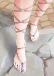 1girl absurdres bare_legs barefoot blue_nails close-up feet floor genshin_impact highres nail_polish nilou_(genshin_impact) solo stone_floor sym. toenail_polish toenails toes 