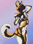  2022 3:4 african_wild_dog andromorph anthro canid canine colored_sketch digital_media_(artwork) dimonis hi_res intersex mammal multicolored_body nude orange_eyes simple_background sketch smile solo 
