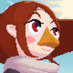  animated anthro avian beak blue_sky blush breeze digital_media_(artwork) female flowing_hair hair humanoid johjoh_dodo medli nintendo pixel_(artwork) pixel_animation ponytail red_eyes rito sky smile solo sun the_legend_of_zelda video_games wind_waker 