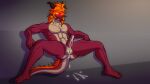  anthro balls bodily_fluids butt butt_from_the_front cel_shading countershade_balls countershade_genitalia countershade_tail countershade_torso countershading cum cum_on_balls cum_on_butt cum_on_ground cum_on_penis cumshot demon dragon ejaculation genital_fluids genitals glowing glowing_eyes hair hi_res horn humanoid_genitalia humanoid_penis kimero_kat lord_dunkelheit male muscular muscular_male nude orange_hair penis reclining red_body red_eyes scalie shaded solo spread_legs spreading wallpaper 