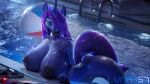  2022 3d_(artwork) 5_fingers absurd_res anthro areola ball beach_ball big_breasts breasts cutie_mark digital_media_(artwork) equid equine female fingers friendship_is_magic hasbro hi_res horn huge_breasts inflatable looking_at_viewer lunar57 mammal my_little_pony nipples princess_luna_(mlp) solo swimming_pool unicorn water 