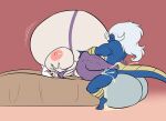 anthro armor balls big_balls big_breasts blue_body blush bodily_fluids breasts cum cum_inflation cum_inside cum_splatter digital_media_(artwork) digitigrade duo excessive_cum excessive_genital_fluids eyes_closed female generation_5_pokemon genital_fluids genitals hair hi_res huge_balls huge_breasts hyper hyper_balls hyper_breasts hyper_genitalia hyper_inflation inflation kaboozle long_hair lying male male/female mienshao multicolored_body nintendo nipples on_back pink_body pink_nipples pokemon pokemon_(species) sakura_(lone_wolfen) samurott tail thick_thighs two_tone_body white_hair