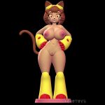 1:1 2026 3d_(artwork) accessory anthro big_breasts boots bow_ribbon breasts brown_hair brown_tail clothing digital_media_(artwork) felid feline female footwear front_view full-length_portrait fur gameoverse genitals glitch_productions hair hair_accessory hair_bow hair_ribbon handwear kit_bodega looking_at_viewer mammal navel nipples nonotoys nude open_mouth pink_nipples portrait red_eyes ribbons shoes simple_background smile solo standing tail tan_body tan_fur thick_thighs vulva whiskers wide_hips yellow_boots yellow_clothing yellow_footwear yellow_handwear