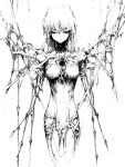  1girl amg0d1 breasts closed_mouth commentary english_commentary greyscale highres instagram_username medium_breasts medium_hair monochrome no_nose original solo upper_body 