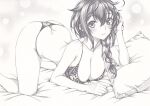  1girl ass braid breasts cleavage graphite_(medium) kantai_collection legs lingerie long_hair looking_at_viewer mikuro monochrome panties shigure_(kancolle) single_braid solo traditional_media underwear 