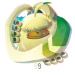  angoramon anthro bandai_namco digimon digimon_(species) digimon_ghost_game fur hair hair_over_eyes lagomorph leporid long_ears male mammal ponytail_ears rabbit smile snaggle_tooth solo yamuretsu yellow_body yellow_fur 