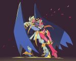  armor black_background digimon digimon_(creature) dynasmon flower full_body helmet highres knight lordknightmon notaventura petals pink_armor pink_helmet red_flower red_petals red_rose rose simple_background white_armor white_helmet wings 