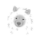  ambiguous_gender beady_eyes canid canine canis cheek_tuft domestic_dog facial_tuft feral front_view glistening glistening_eyes head_tuft headshot_portrait mammal monochrome portrait princelykaden simple_background smile solo tuft 