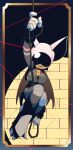  1girl absolute_batman absolute_dc absurdres adam_bryce_thomas animal_ears animal_hood arm_up bat_ears bat_girl bat_wings belt bodysuit bound breasts brick_wall cape cat_ears cat_hood catwoman catwoman_(absolute_dc) catwoman_(cosplay) cleavage commentary commission cosplay crossover dc_comics dc_x_sonic_the_hedgehog english_commentary full_body furry furry_female gloves grey_bodysuit hanging helmet highres hood large_breasts laser looking_at_viewer noose open_mouth rope rouge_the_bat second-party_source smile solo sonic_(series) teeth tied_up_(nonsexual) white_eyes wings 