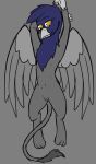  2022 absurd_res avian beak blue_body blue_feathers digital_media_(artwork) fan_character feathered_wings feathers female feral genitals grey_background grey_beak grey_body grey_feathers gryphon hasbro hi_res humanoid_genitalia humanoid_pussy long_tail multi_nipple my_little_pony mythological_avian mythology navel nipples pussy simple_background smile solo sombird tail_tuft tuft wings yellow_eyes 