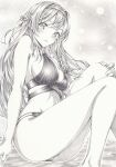  1girl atelier_(series) atelier_ryza blush breasts cleavage graphite_(medium) klaudia_valentz legs long_hair looking_at_viewer mikuro monochrome smile solo swimsuit thighs traditional_media very_long_hair 