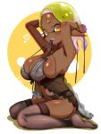  +_+ 1girl armpits arms_behind_head arms_up artist_name babydoll black_babydoll black_garter_belt black_garter_straps black_ribbon blonde_hair blush bracelet breasts cleavage colored_eyelashes colored_fingertips colored_inner_hair commentary_request cross-shaped_pupils dark-skinned_female dark_skin fangs forehead frye_(splatoon) full_body garter_belt garter_straps gradient_hair heart highres inkling jewelry lace-trimmed_thighhighs lace_garter_belt lace_trim large_breasts lingerie looking_at_viewer mouth_hold multicolored_hair navel necklace no_shoes parted_lips pointy_ears purple_hair ribbon ribbon_in_mouth see-through_clothes short_eyebrows short_hair signature sitting skindentation smile solo splatoon_(series) splatoon_3 stomach symbol-shaped_pupils t2ukmyjm tentacle_hair thighhighs two-tone_background tying_hair underwear very_dark_skin wariza white_background white_hair yellow_background yellow_eyes 