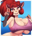  alipse anthro bicolored_fur big_breasts breasts clothed clothing female hair hi_res mammal marsupial orange_eyes partially_clothed phalangeriform red_hair solo tania_tlacuache 