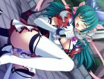  1girl 2000s_(style) aqua_hair ayahime_kurumi blue_hair blush boots breasts cleavage cleavage_cutout closed_eyes clothing_cutout dutch_angle elbow_gloves female_masturbation game_asset gloves green_hair hair_ribbon high_heels holding holding_sword holding_weapon large_breasts legs lemmtear_theta long_hair magical_girl mahou_senshi_(series) mahou_senshi_lemmtear_knights masturbation night non-web_source official_art open_mouth orgasm outdoors panties pussy_juice ribbon saitou_natsuki self-datamine sex_toy shoes skirt solo solo_focus sweat sword thighhighs underwear variant_set vibrator vibrator_under_clothes vibrator_under_panties visual_novel_cg weapon wet wet_clothes wet_panties white_thighhighs 