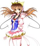  1girl 2000s_(style) :o ahoge breasts brown_eyes brown_hair cleavage crown game_asset gloves headphones headset large_variant_set long_hair magical_girl mahou_senshi_(series) mahou_senshi_symphonic_knights medium_breasts navel non-web_source official_art open_mouth outstretched_arm outstretched_hand saitou_natsuki self-datamine simple_background skirt solo symphonic_lily tachi-e thighhighs transparent_background variant_set yurise_ririna zettai_ryouiki 