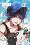  1boy alternate_costume bare_shoulders black_tank_top blue_background blue_hat blunt_ends casual contemporary english_text eyelashes eyeliner genshin_impact hand_up hat heart holding holding_hose hose innagaja looking_at_viewer makeup male_focus open_clothes open_mouth open_shirt peaked_cap pixel_heart portrait purple_eyes purple_hair purple_pupils red_eyeliner scaramouche_(genshin_impact) shirt solo spoken_heart summer tank_top teeth tongue tongue_out tsurime twitter_username upper_teeth_only wet wet_clothes wet_shirt white_shirt wispy_bangs 